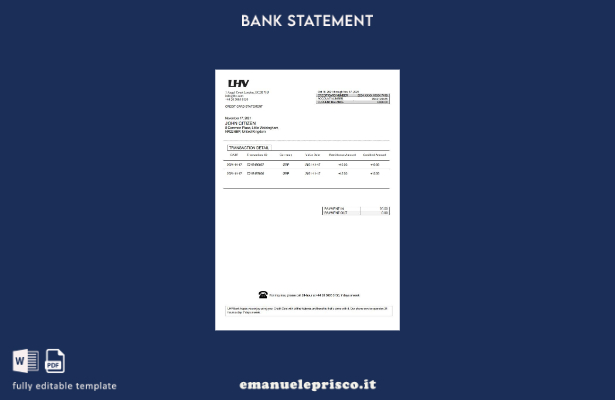 modello word di estratto conto bancario del gruppo LHV del Regno Unito in stile 
